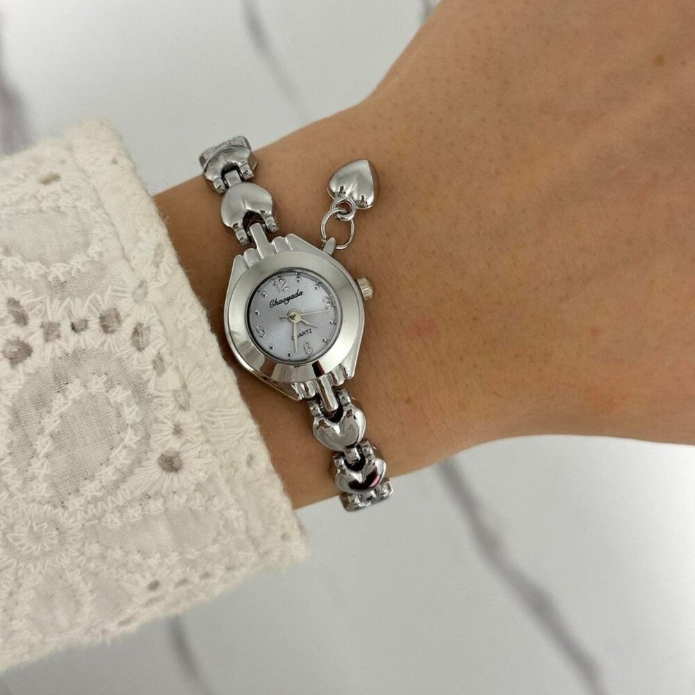 Sku:0208 cute silver blue‎ mini watch bracelet with heart + in a gift box